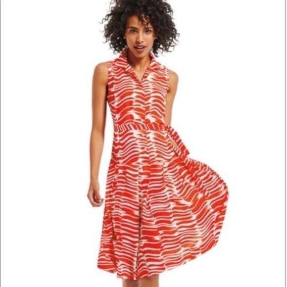 CAbi Dresses & Skirts - Cabi Orange and White Drop waist Dress